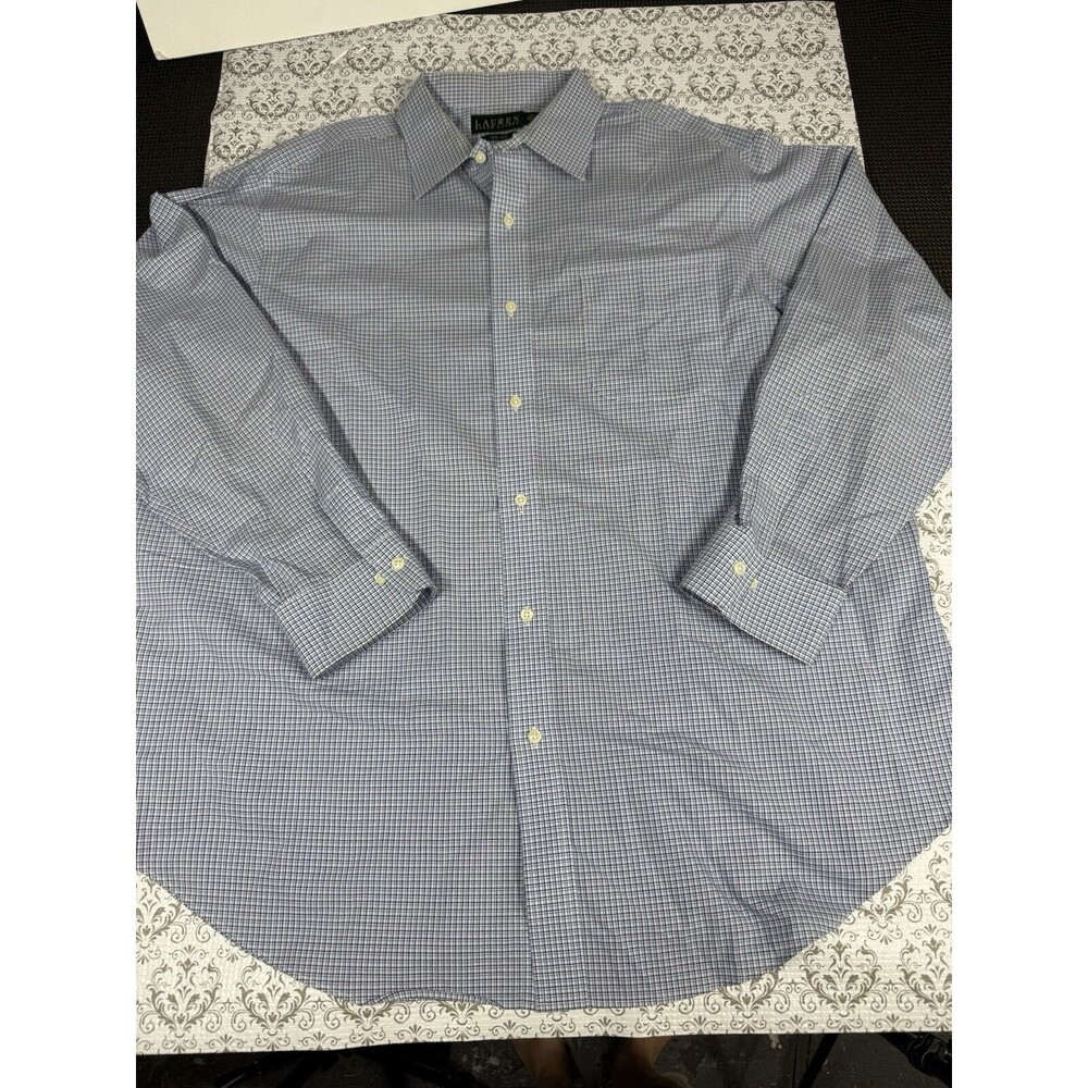Lauren Ralph Lauren Shirt Mens 18 34-35 White Blue Dress Classic Fit Button Down
